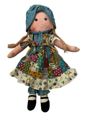 Vintage Holly Hobbie Rag Doll Patchwork Dress Prairie Cottagecore 16”